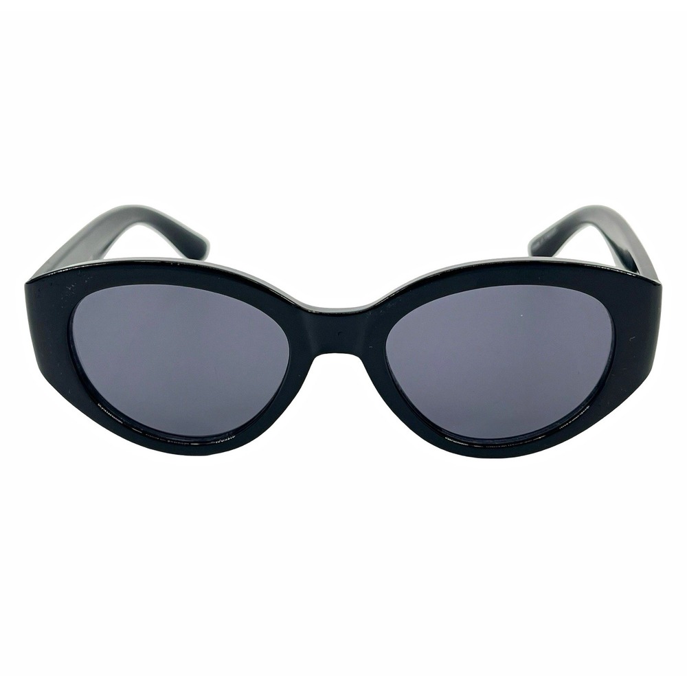 Y2K Black Oval Sunglasses Narrow Cat Eye Dark Gray Lens 90s Retro Unisex